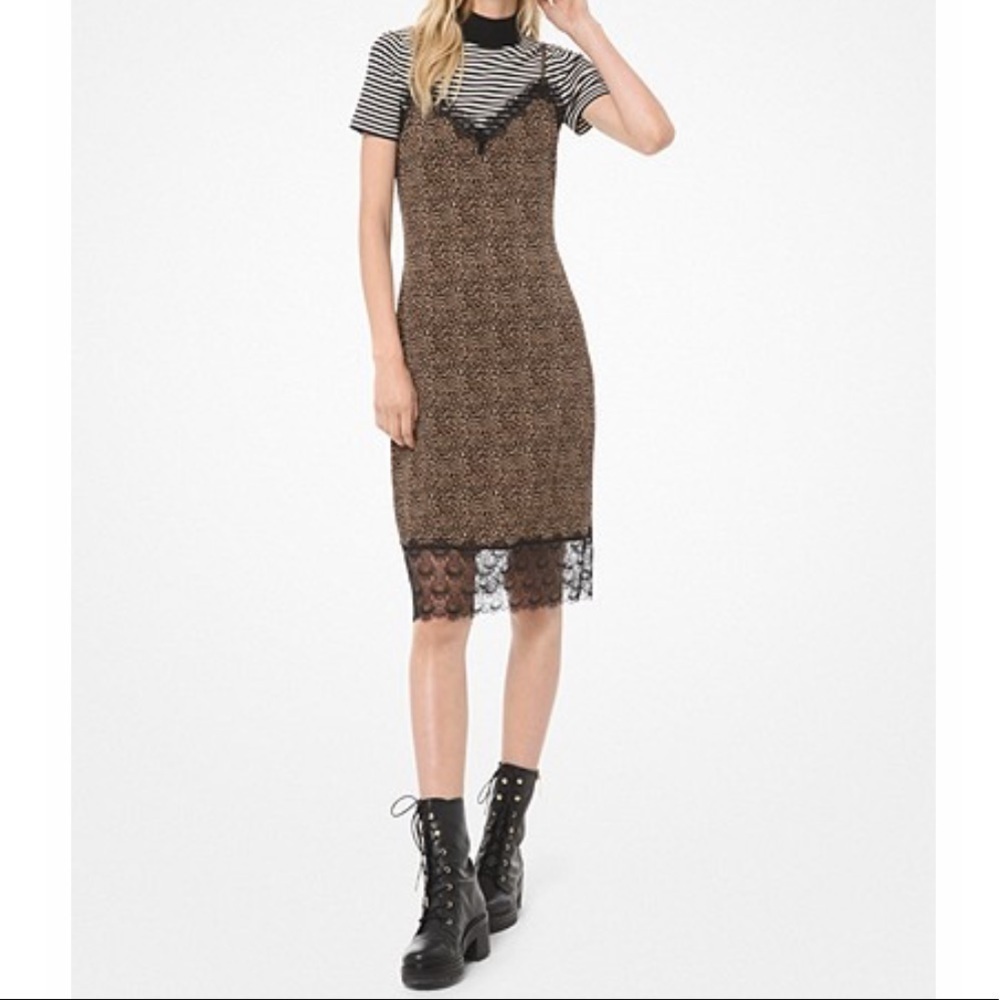 Michael Kors Leopard lace trim slip Dress XL